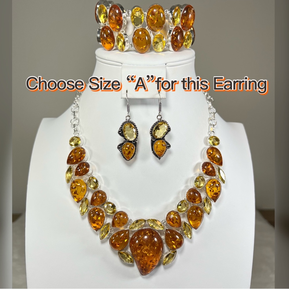 Amber & Citrine 925 Large synthetic stones Necklace Bracelet & ONE Earring ONLY - Picture 3 of 17